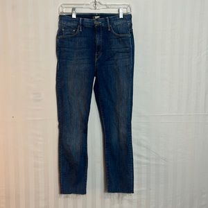 Mother “not rough enough” High waisted frayed ankle jeans